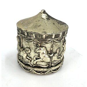 VTG Coin Bank Repoussé Carousel Merry Go Round Horses Silver Plated Metal Japan